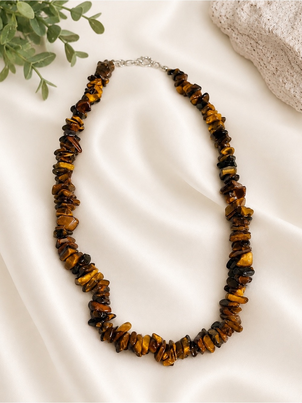 Tiger Eye Chip Stone Necklace - Size 18 in